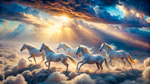 White horses racing through the clouds