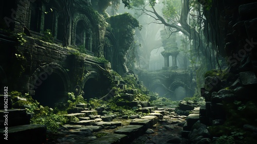 Mystical and atmospheric ruins reclaimed by nature, Ancient Ruins Overgrown with Jungle Vegetation