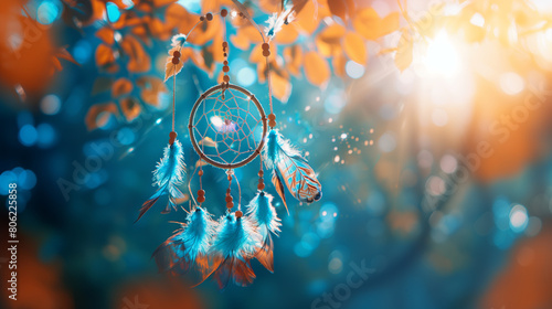 Bohemian boho symbol with ethnic amulet dream catcher and feathers