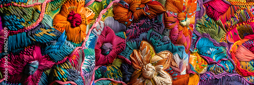 Intricate Floral Patterns in a Colorfully Woven Tapestry: A Testament to Traditional Weaving Techniques