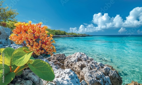 Giant Milkweed growing out of rocks near the shore in Bonaire, Leeward Antilles
