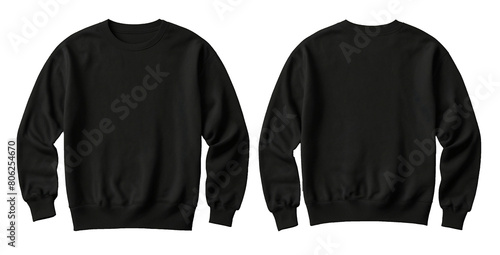 Set of black front and back view tee sweatshirt sweater long sleeve on white background. ai generated