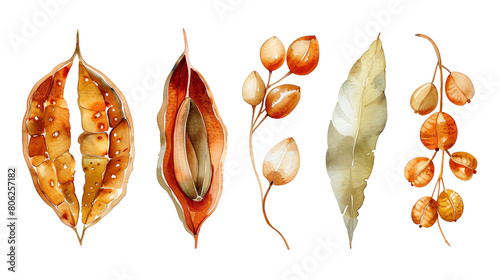 Different stages of the milkweed pod. Milkweed is a plant that is often used to make medicine.