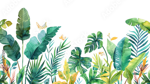 lush green tropical leaves and flowers, suitable for use as a background