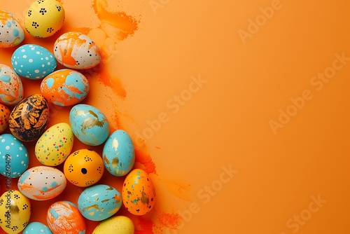 Easter egg on bright orange background,Copy space. Space for text,Generative AI.明るいオレンジ色の背景にイースターエッグ,コピースペース。テキスト用スペース,Generative AI。