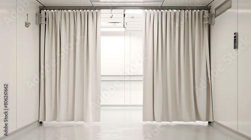 A hospital privacy curtain isolated on a white background.