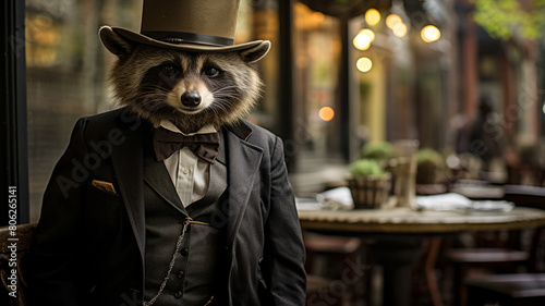 Imagine a dapper raccoon in a tweed blazer, complete with a bowler hat
