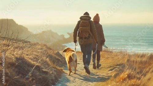 Adorable scenes of pets and owners sharing adventures: hiking trails, beach strolls, a bond strengthened by exploration and companionship.