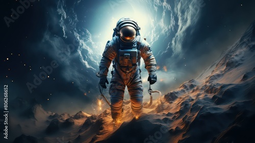 Astronaut in space. Mixed media. Mixed media.