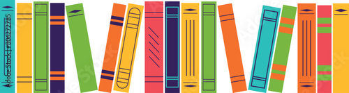 A row of bright book spines on a transparent background. Isolated vector illustration.