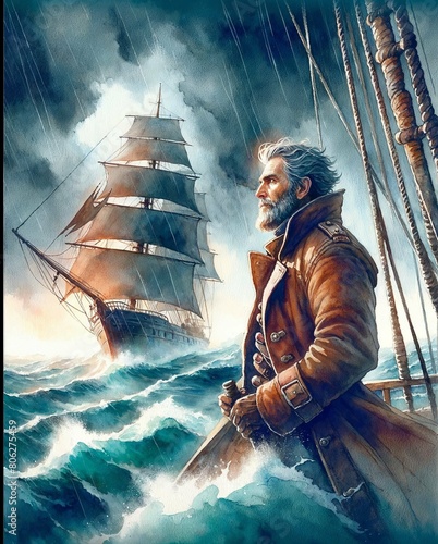 Steadfast Captain in Stormy Seas - AI generated digital art