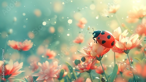 A beautiful spring day with a ladybug on a flower.