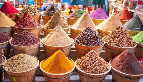 ai generated ai generative traditional arab indian asian morocco spice products at day domestic market store shop bazzar healthy organic item view sell