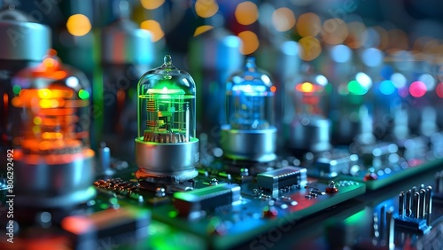 Evolution of Circuitry: From Analog Vacuum Tubes to Digital Microchips. Concept Technology Evolution, Analog vs Digital, Electronics History, Circuitry Advances, Microchip Innovation