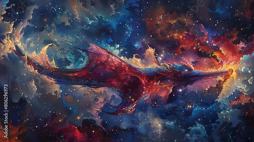 A majestic space dragon soars through the cosmos