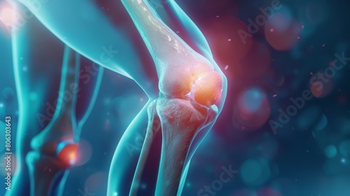 Medical 3D illustration showing the impact of sports injuries on knee joints, pain points emphasized