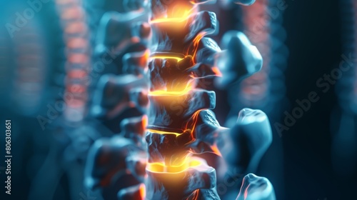 Medical diagram close-up on lumbar region showing precise locations of back pain in the spine