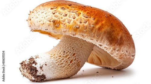 Single brown mushroom on white background