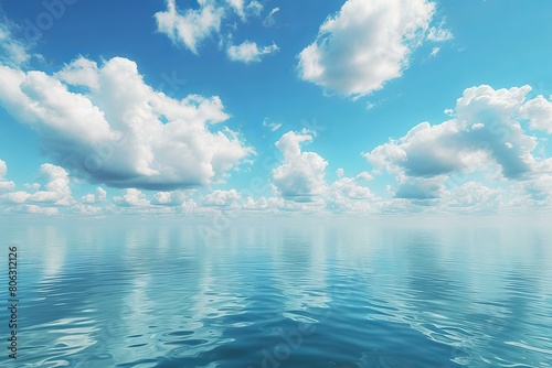Blue sky and white clouds over the calm ocean