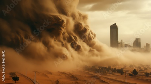 Dramatic sky over sand dunes in Abu Dhabi, United Arab Emirates