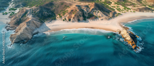 Punta Colorada, los cabos baja california dune abandoned beach , sand dune stones , vegetation, drone shot