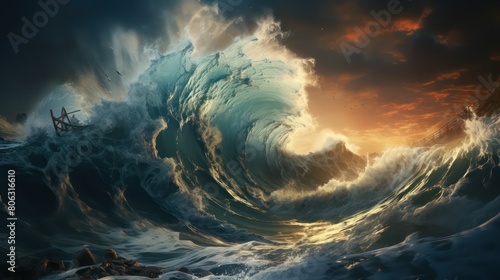 Surrealistic of stormy sea with big waves