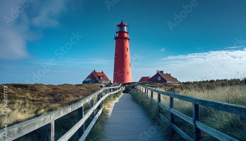 red lighthouse on the island of sylt in north frisia schleswig holstein germany generative ai