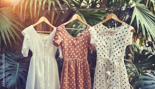elegant dresses with polka dots in tropical leaves colorful and white