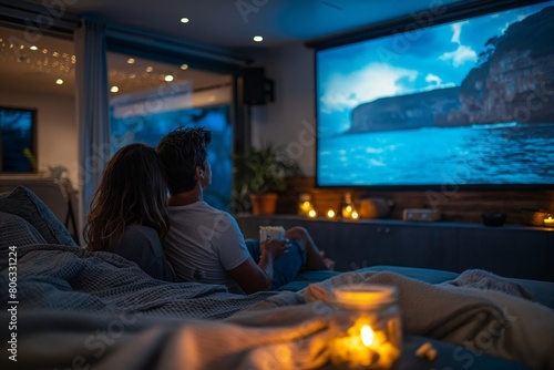 Couple Enjoying a Movie Night at Home