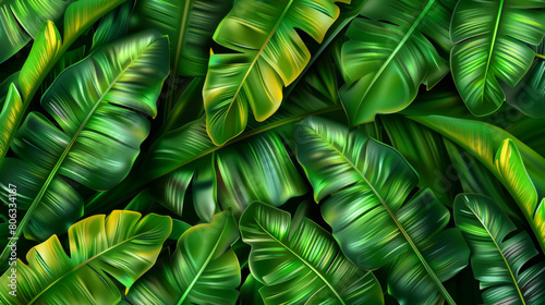Background of Lush Green Banana Leaves