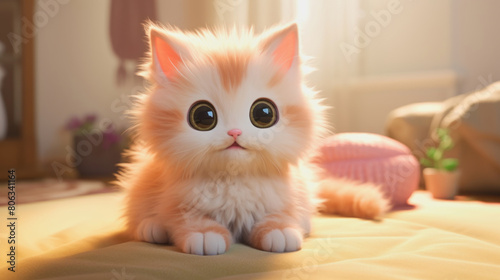 cute cuddly anime kitten in a room