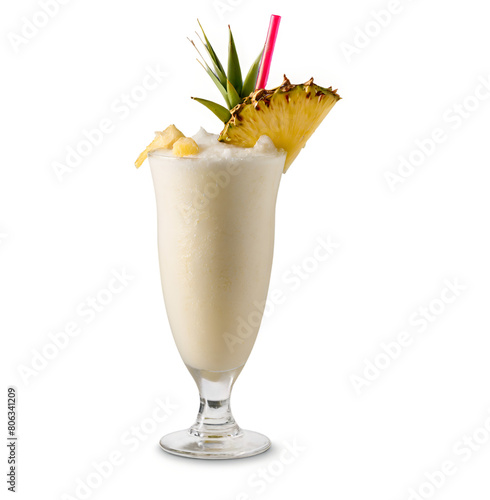 cocktail with pineapple, pina colada isolated on transparent background, summer tropical drink