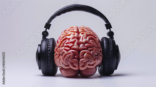 A brain with headphones on it.