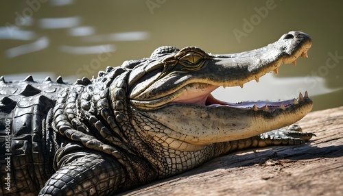 An Alligator With Its Eyes Closed Basking In The