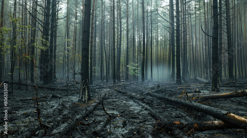 Acid rain damages on forest vegetation, showcasing environmental effects.