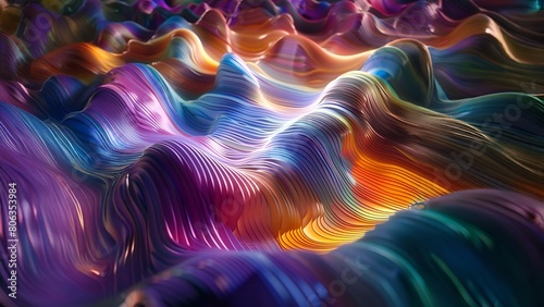 Colorful 3D rendering of a wavy surface with iridescent colors and a silky smooth texture