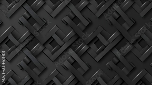 Abstract 3D dark geometric pattern with overlapping diagonal black stripes