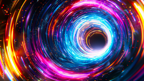 A colorful spiral in the middle of a black hole.
