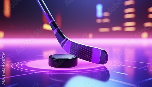 future, hockey stick hits the puck close-up, game concept