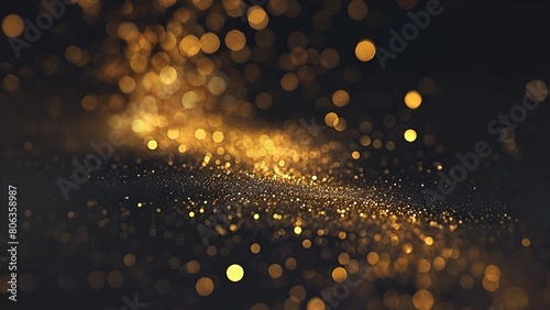 Abstract golden glitter sparkles on a black background