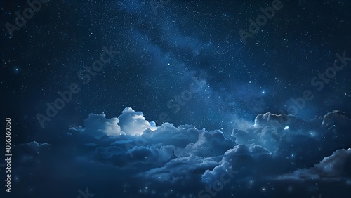 Night sky with stars and clouds in the dark blue sky