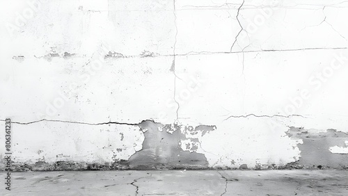 Cracked and peeling white concrete wall and floor texture background