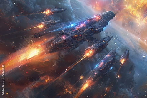 Epic Space Battle Scene With Futuristic Starships