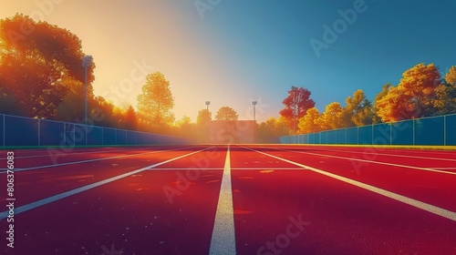 Tennis Court With Red and White Line
