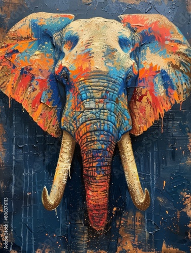 Vintage oil painting of a royal elephant portrait, vivid colors, moody, dark background, in the style of an oil painting , generated with ai