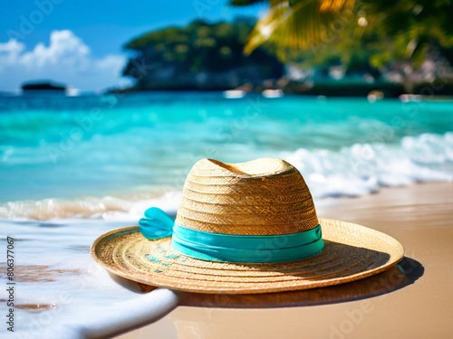 straw hat on the beach, summer