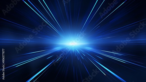 Blue and black background with bright white light in the center and light blue streaks going outward in all directions.
