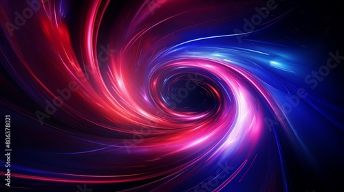 The image is an abstract painting of a vortex of red, blue, and purple. It is reminiscent of a galaxy, a whirlpool, or a portal to another dimension.