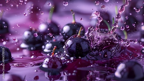 Juicy Blackcurrant Splash, Dark Purple Berries Scattered on Plum Purple