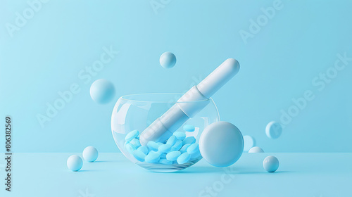 healthcare with our 3D symbol combining a futuristic medicine pill and a glass mortar and pestle. This innovative design represents the seamless integration of traditional and modern medical practices